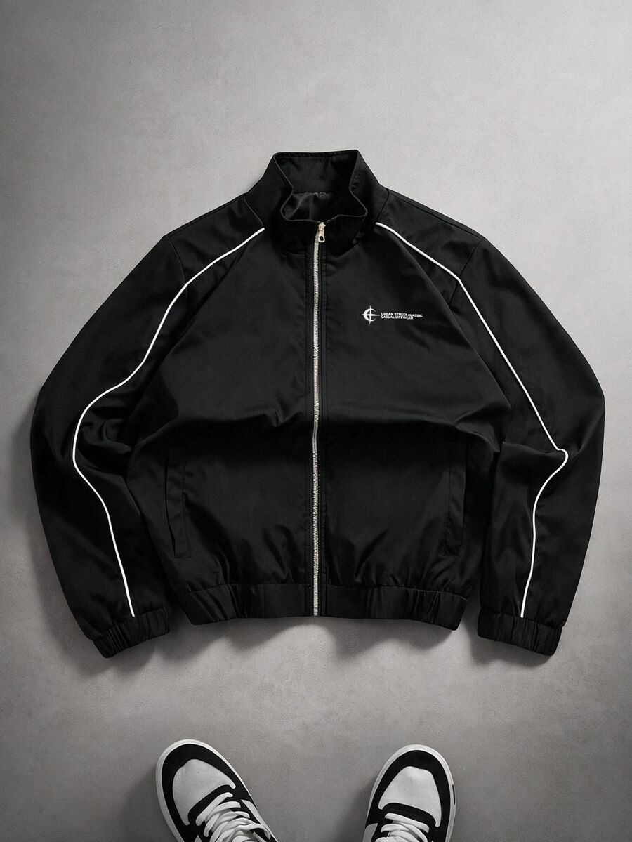 Manfinity EMRG Men's Stand Collar Versatile Casual Zip-Up Jacket - Black - View 1