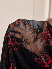 Slumberist Women's Sexy Sheer Lace Floral Patchwork Cami Nightgown - Black - View 7