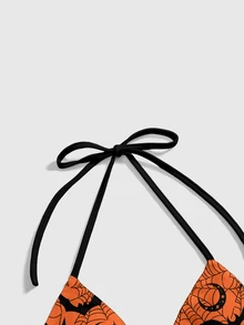 ROMWE Goth Dark Horror Halloween Orange Bat Spider Web Women's Camisole Bra - Orange - View 4