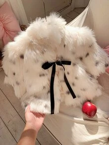 Comfortcana Women's Bow Faux Fur Coat - Black and White - View 1