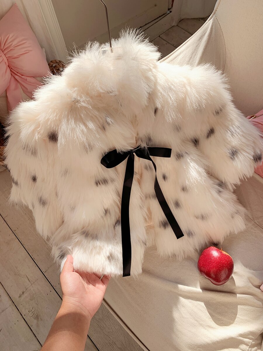 Comfortcana Women's Bow Faux Fur Coat - Black and White - View 1