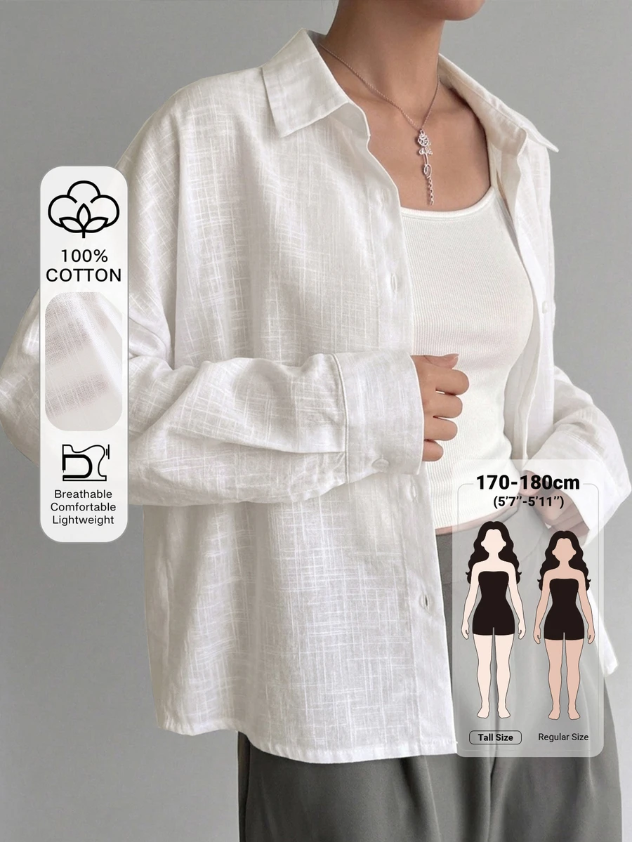 Dazy Tall Women's Loose Fit Turn Collar Casual Urban Shirt - White - View 1
