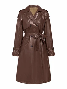 SHEIN Clasi 女款純色PU皮革抓絨內裡時尚百搭日常休閒風衣 - 咖啡棕 - 查看 10