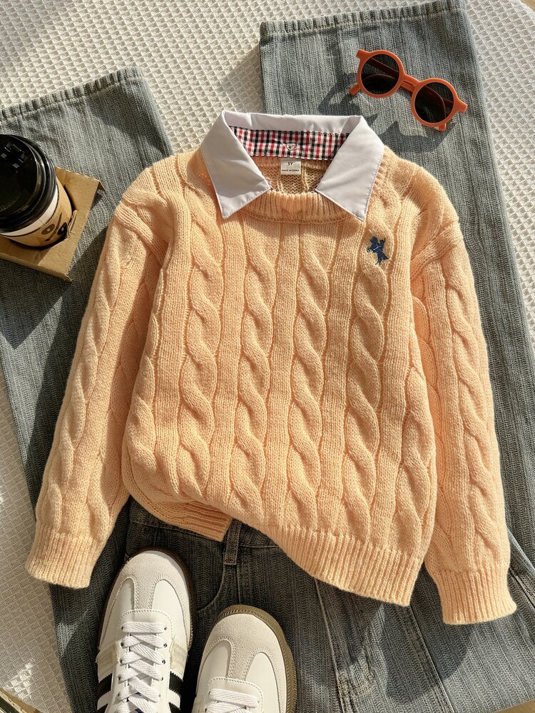 Genkimix Kids Baju Rajut Lengan Panjang Motif Garis-garis Blok Warna untuk Bayi Laki-laki Musim Gugur/Dingin - Kuning - View 5