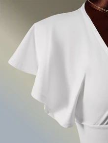 Amplova Women's White V-Neck Ruffle Backless Super Short Tight Shorts Set - White - View 6