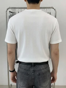 DAZY 男士黑色短袖圓領半開襟T恤 - 白色 - 查看 2