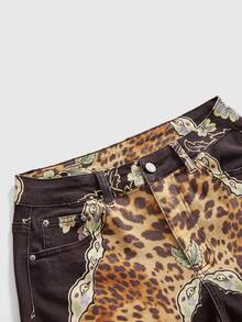 ROMWE Vintage Hippie Slim Fit Stretch Leopard Print Women's Denim Capris - Brown - View 3