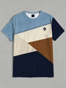 Sorvial Plus Size Men's Round Neck Geometric Print Short Sleeve Fashion Versatile T-Shirt - Multicolor - View 2