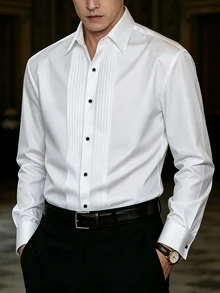 DAZY Halloween Men's Solid Color Casual Elegant Versatile Daily Wear Long Sleeve Shirt Formal Wedding White - White - View 8