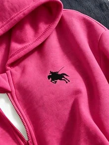 SHEIN Sparklyn 秋冬女童連帽拉鍊外套，街頭風混搭，防寒針織面料，微寬鬆版型適應成長，校園與街頭穿搭，瞬間變身活力女孩 - 玫紅色 - 查看 6
