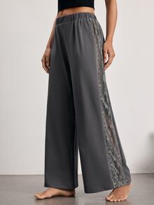 Ocili Women's Casual Loose Lace Patchwork Straight Leg Lounge Pants - Green - View 4
