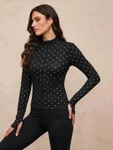 Activina Women's Polka Dot Zip-Up Long Sleeve Sports Jacket - Black - View 4