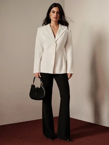 BELROSIE Women's Blazer Jacket Lace Slim Fit Cinched Waist, Large Back Lace Patchwork Design, Back Waist Tie Detail, V-Shaped Open Back Cut, Elegant Lace Blaze - White - View 5