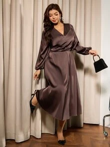 Elaquor Vestidos Talla Grande Otoño - Marrón - Ver 3