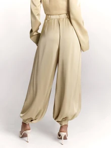 SHEIN BAE Women's Solid Color Pocket Commuter Versatile Fashion Suit Pants - Khaki - View 2