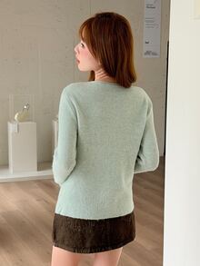 K-Vae Women's Daily Fashion Solid Color Minimalist Button Front Cardigan Sweater - Green - View 2