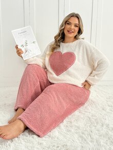 SHEIN CURVE+ Plus Size Women's Round Neck Fashion Loose Warm Pullover Sweater And Pants Set - Multicolor - View 5
