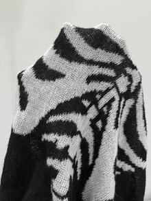 SHEIN ICON Women's Cold Shoulder Skull Pattern Fashion Sweater - Black - View 7