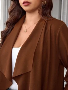 SHEIN Clasi 大尺碼女款純色大翻領瀑布領開襟夾克外套 - 鏽棕色 - 查看 7