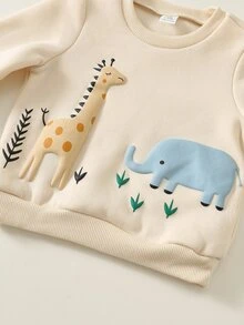 SHEIN 中性嬰兒男/女童 幼兒 2件組 秋冬保暖內裡加厚可愛動物圖案運動衫套裝 嬰兒冬季服飾 運動服套裝 聖誕 - 彩色 - 查看 3