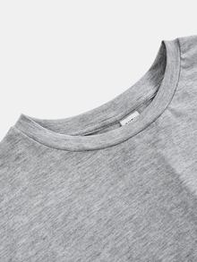 SHEIN Teen Girls Fall Knit Long Sleeve T-Shirt, Gray Crew Neck Loose Fit Casual Top For Daily School Wear, Soft, Ribbed, College, All-Match, Simple, Comfortable - Grey - View 4