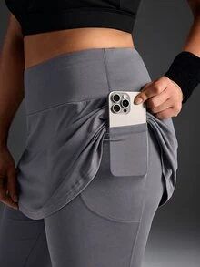 Powerista Women's Plus Size Solid Color High Waist 2 In 1 Sports Leggings - Grey - View 4