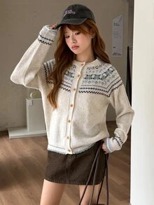 K-Vae Women's Single-Breasted Long Sleeve Knit Sweater - Multicolor - View 7