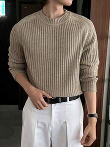 DAZY Men's Grey Crew Neck Ribbed Cuff Sweater, Autumn/Winter - Grey - View 8