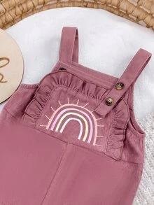 LMoss Kids 新生女嬰編織可愛百搭休閒粉色彩虹刺繡連身衣，適合春夏秋冬四季穿著 - 粉色 - 查看 4