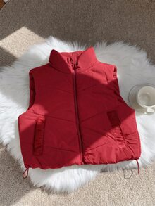 Comfortcana 大尺碼休閒立領黑色填充背心 秋冬款 - 紅色 - 查看 5