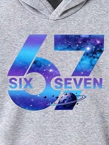 SHEIN Tween Boys Galaxy Letter Graphic Hoodie & Jogger Pants Set, Grey & Blue (2 Pcs) Fall Winter - Light Grey - View 6