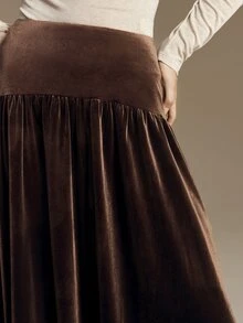 Ontre 2026SS 春夏女款都市風純色杏色抽褶輕度假風夏季服飾，日常穿著優雅度假穿搭，優雅純色鬆緊腰百褶休閒長裙，適用茶會、度假派對、假日穿搭，時尚百搭女裙 - 咖啡棕 - 查看 6