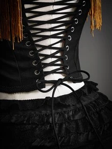 SHEIN ICON Women's Halloween Napoleon Corset Halloween Napoleon Corset Patchwork Tassel Button Chain Design Fashion Tube Top - Black and Gold - View 11