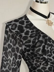 SHEIN ICON Women's Plus Size Leopard Print Ruffle Hem Dress Fall - Grey - View 10