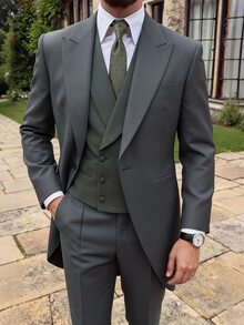 Manfinity Mode Men's Solid Color Suit Set Suitable For Dating, Party, Daily Wear, Gathering, Outdoor Activities - Dark Grey - View 1