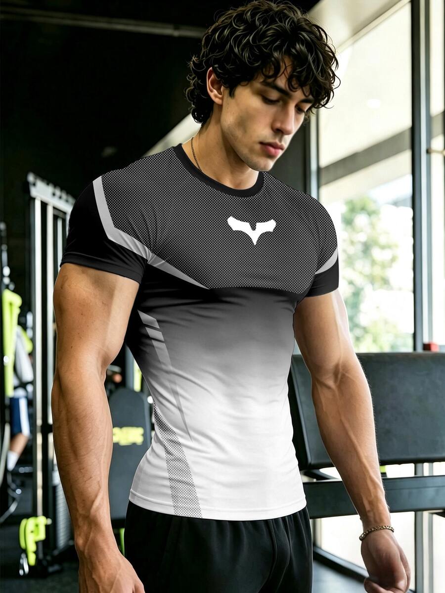 GymBeat 男士拼色休閒百搭日常運動T恤,萬聖節、健身房適用 - 彩色 - 查看 1