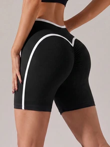 Mistrie Women's Contrast Trim Elastic Waist Comfortable Casual Versatile Sports Shorts - Black - View 3