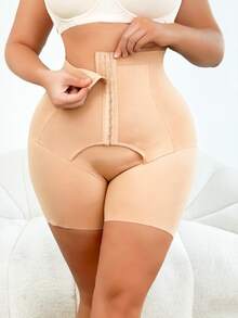 SHEIN 大尺碼女款純色修身雙層收腹平口內褲 - 杏色 - 查看 3