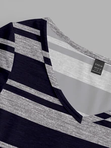 Attitoon Contrast Striped Print V Neck Tee - Multicolor - View 5