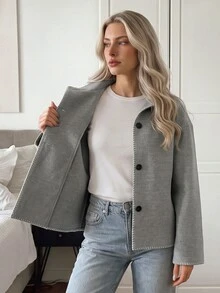 Easowa Women's Lapel Single-Breasted Autumn/Winter Fashion Casual Jacket - Grey - View 7