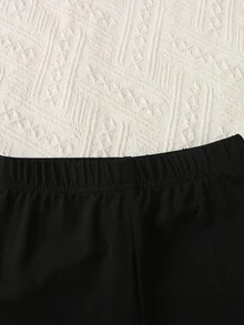 少女休閒花卉印花圓領長袖兩件套 - 黑色 - 查看 7