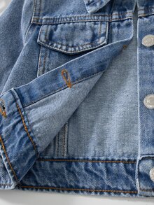 SHEIN 女童美式復古街頭 Y2K 純色水洗牛仔外套與裙子套裝，秋季甜酷 2 件套穿搭 - 中等水洗藍 - 查看 5