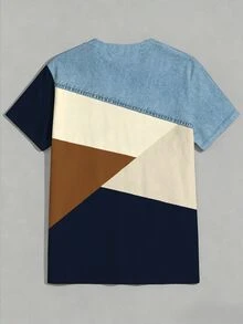 Sorvial Plus Size Men's Round Neck Geometric Print Short Sleeve Fashion Versatile T-Shirt - Multicolor - View 3