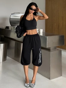 Muchica Women's Drawstring Waist Loose Fit Sweatpants - Black - View 4