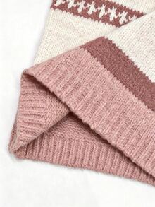Collagica Collagica Women's Striped Asymmetrical Shoulder Drop Sleeve Casual Sweater - Pink - View 5