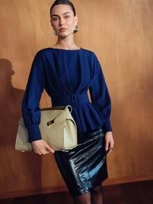 MOTF PREMIUM KEMEJA BIRU WANITA, ELEGAN, MEWAH, FORMAL, MUSIM GUGUR/DINGIN - Biru - View 5