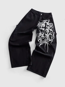 ROMWE MEN Street Life Men's Dark Gothic Structured Jeans - Black - View 1