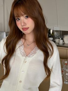 K-Vae Women's Vacation Fashion V-Neck Lace Patchwork Single-Breasted Long Sleeve Sweater - Apricot - View 4