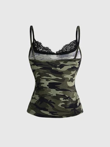 ROMWE Women's Vintage Hot Girl Y2K 2 In 1 Lace Patchwork Camisole - Green - View 2