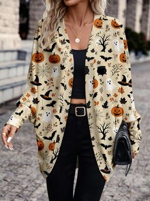 SHEIN Frenchy 大尺碼女款全印花休閒百搭日常穿著長袖夾克 - 彩色 - 查看 5
